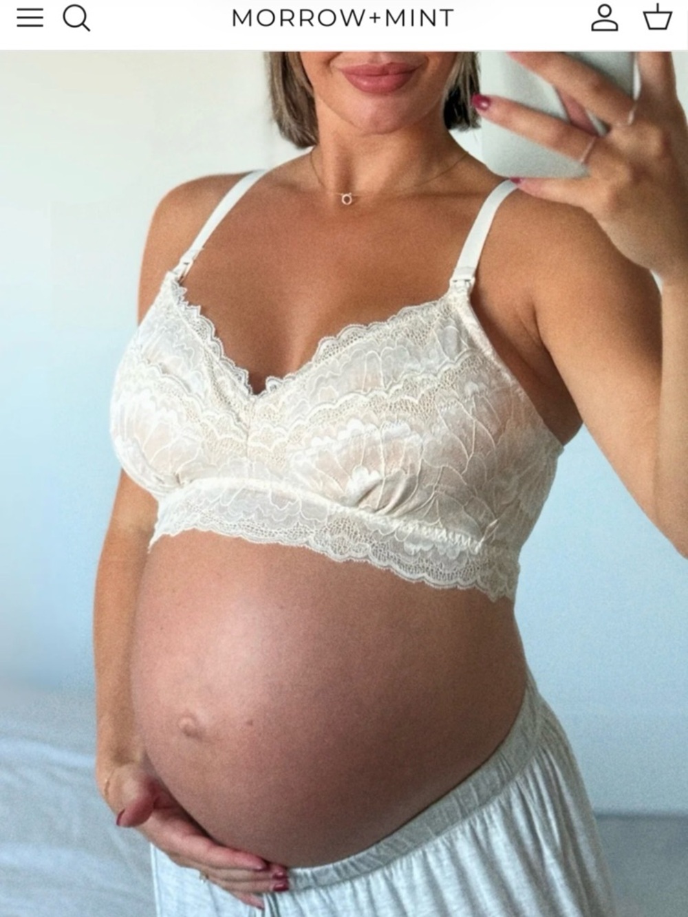 2x Morrow and Mint Tulip Lace Organic Cotton Nursing Bralettes -in Ash and Ivory